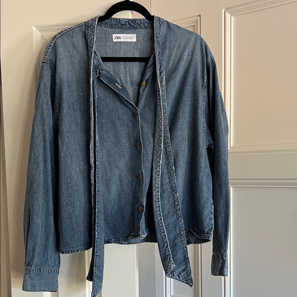 Zara Women's Denim Tie-front Shirt